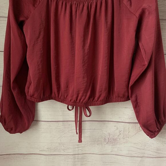Pink Rose Blouse Dusty Rose Color Button Tie String Detail Long Sleeve Size M - Picture 7 of 14
